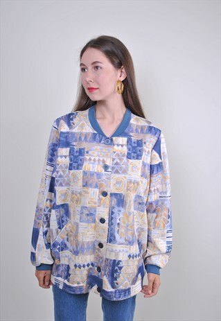 ABSTRACT PRINT 80S RAVE BOMBER JACKET, SIZE L