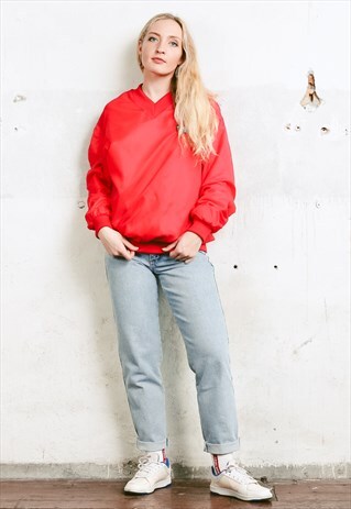 VINTAGE 80S RED WINDBREAKER SWEATER