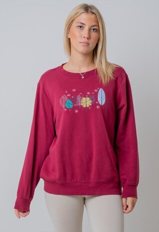 VINTAGE LEAF GRAPHIC SWEATSHIRT IN RED LARGE