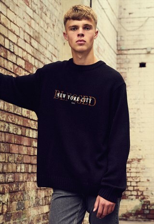 BLACK KNIT BLESSED PRINTED JUMPER - RELAXED FIT