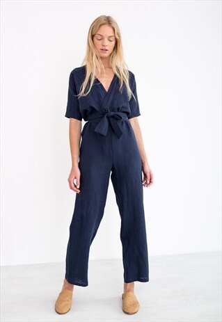 AURORA LINEN JUMPSUIT / LOOSE OVERALLS / WRAP KIMONO
