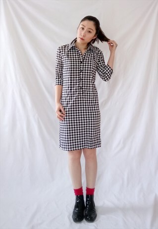 VINTAGE 90S HOUNDSTOOTH DRESS