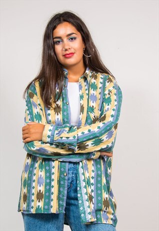 VINTAGE 90'S WAVEY AZTEC PATTERN FESTIVAL FLANNEL SHIRT