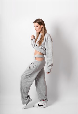 GREY CUT SWEATPANTS