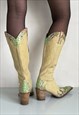 VINTAGE Y2K ICONIC SNAKE SCALE HEELED COWGIRL BOOTS IN GREEN