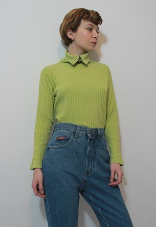 90S GREEN TURTLENECK TOP WITH ZIPPER