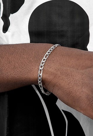 54 Floral 10mm Figaro Bracelet - Silver