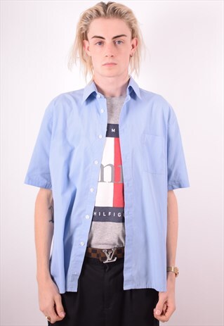 YVES SAINT LAURENT MENS VINTAGE SHIRT LARGE BLUE 90S