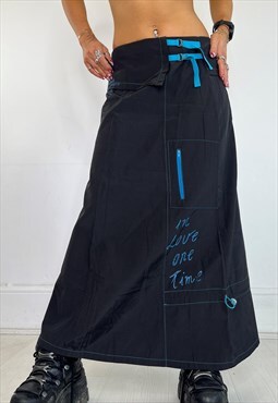 Vintage 90s Skirt Maxi Cargo Toggle Grunge Punk Graphic Text