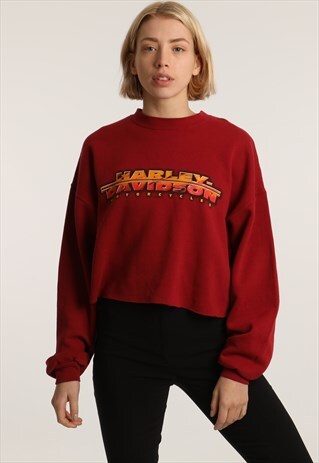 90S HARLEY DAVIDSON PRINTED LOGO CROPPED SWEATSHIRT