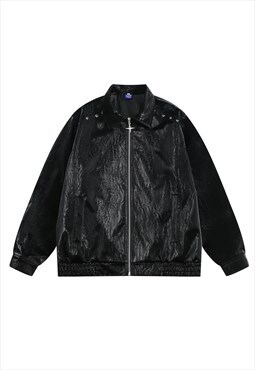 Shiny faux leather varsity jacket utility bomber party coat