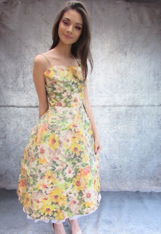 REVIVAL RARE VINTAGE 50'S FLORAL BALLGOWN DRESS