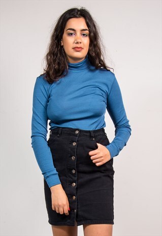 VINTAGE 70'S BLUE LYCRA STRETCH ROLL NECK TOP