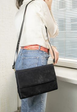 Vintage 80's Black Suede Clutch Style Bag