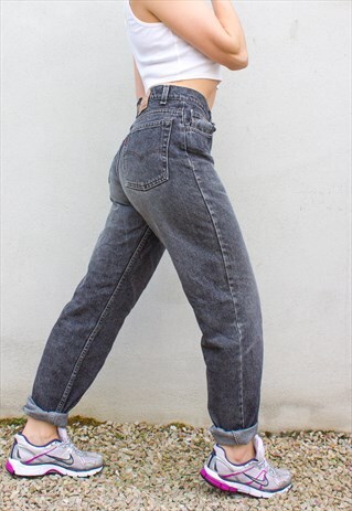 VINTAGE 80'S GREY WASH HIGH WAIST MOM JEANS