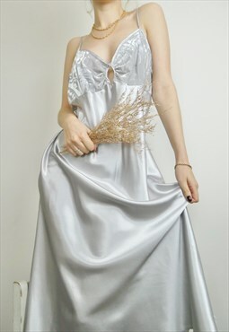 90s Satin Silver Vintage Slip Dress