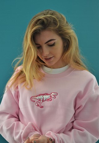 OVERSIZED UNISEX SWEATSHIRT IN PINK WITH EMBROIDERED DINO