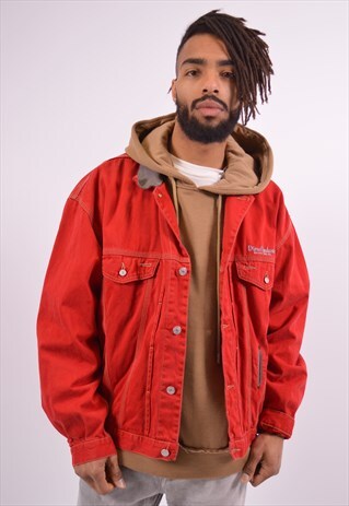 DIESEL MENS VINTAGE DENIM JACKET XL RED 90S