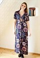 Dark purple long maxi floral vintage dress