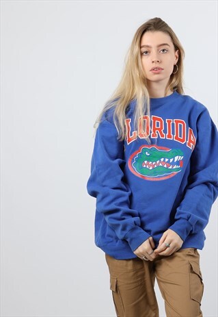VINTAGE CHAMPION PRINTED FLORIDA LARGE BLUE SWEATSHIRT