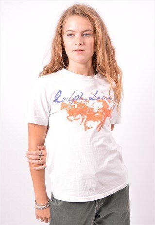 VINTAGE POLO RALPH LAUREN T-SHIRT TOP OVERSIZED WHITE