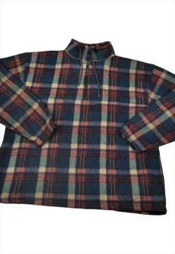 Vintage Fleece 1/4 Zip Checked Pattern Multi Large