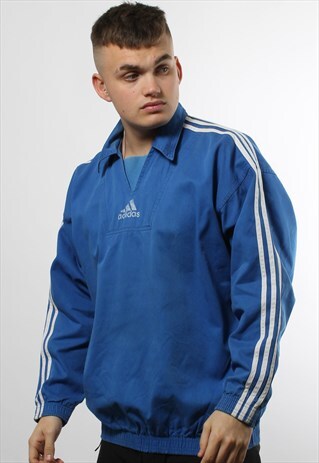 VINTAGE ADIDAS LOGO JUMPER WITH COLLAR IN BLUE