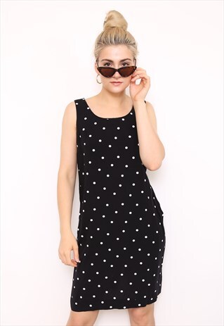 VINTAGE 90S MONOCHROME POLKADOT MIDI DRESS
