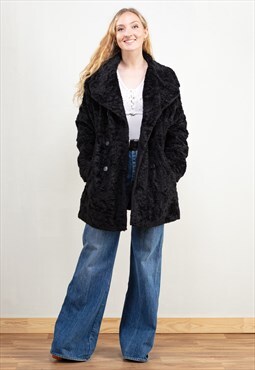Vintage 90s Faux Fur Coat in Black