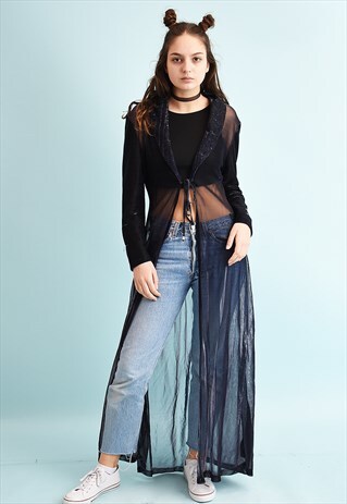 80'S RETRO TRANSPARENT SHIMMER GRUNGE FESTIVE LONG BLOUSE