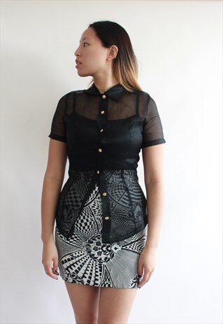 VINTAGE BLACK VERSACE VERSUS SHEER PLAIN BLOUSE