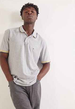 VINTAGE TOMMY HILFIGER SHORT SLEEVE POLO TOP GREY