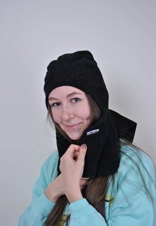 VINTAGE WINTER BLACK BALACLAVA HAT, 90S SKI HAT, SIZE M
