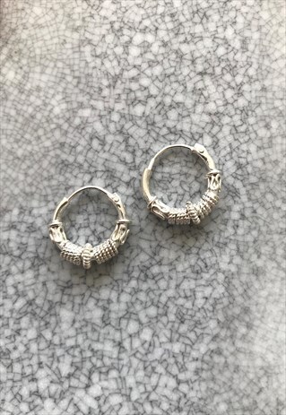 HANDMADE 2 SPIRAL TWIST MINI REAL SILVER HOOPS EARRINGS