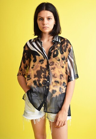 90'S RETRO MOD SHIMMER SHEER ANIMAL PRINT OVERSIZED SHIRT