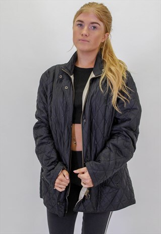 VINTAGE BARBOUR QUILTED JACKET IN BLACK MEDIUM