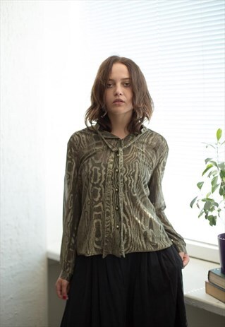 VINTAGE 80'S BLACK/GOLD SHIMMERING TIMBER PRINT BLOUSE