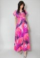 Modelly 70's Vintage Ladies Pink Tropical Print Maxi Dress