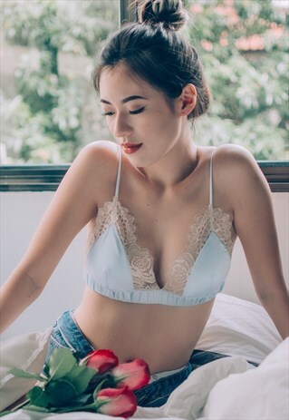 COACHELLA BLUE SILK BRALETTE / PADDED LACE BRA / LINGERIE
