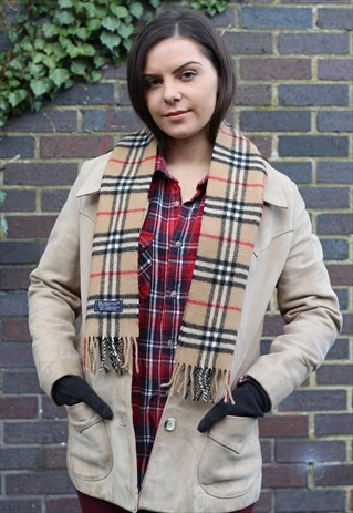 VINTAGE LAMBSWOOL CHECKED SCARF BROWN-AS133