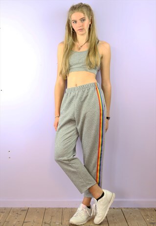 GREY TINY DIAMOND RAINBOW TROUSERS