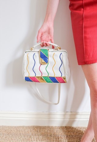 VINTAGE 80S MULTICOLOUR RAINBOW LEATHER SHOULDER HANDBAG BAG