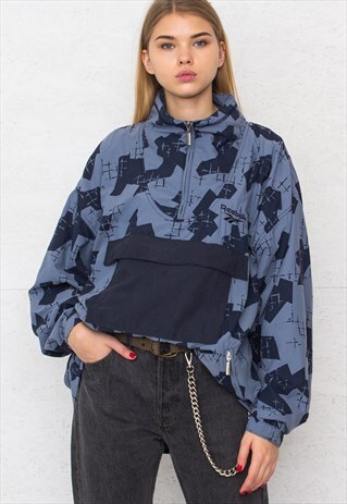 VINTAGE BLUE REEBOK 1/4 ZIP PULLOVER JACKET