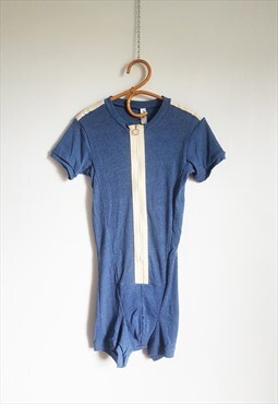 1970s Vintage Blue Thermal Unisex Jumpsuit New Old One Piece