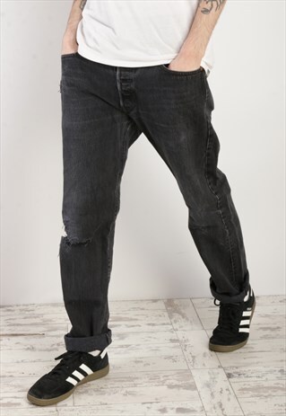 VINTAGE LEVI'S 501 DISTRESSED REWORKED JEANS IN BLACK X192