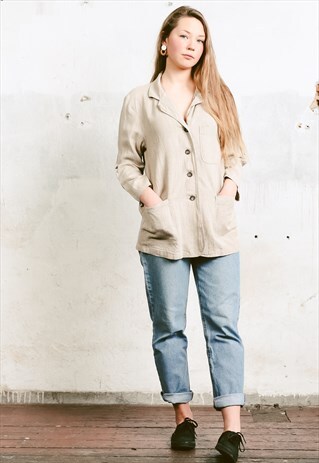 VINTAGE 90S LINEN BLAZER JACKET WITH POCKETS