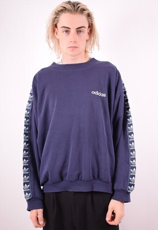 ADIDAS MENS VINTAGE SWEATSHIRT JUMPER LARGE BLUE 90S