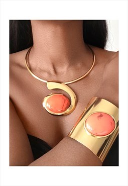 BIBA Necklace & Bracelet Cuff Jewellery Set - Orange