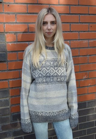 VINTAGE KAPPA PATTERN CHRISTMAS JUMPER CREW NECK SWEATER
