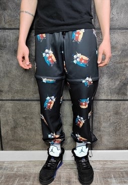 Retro cartoon joggers detachable handmade shorts raver pants